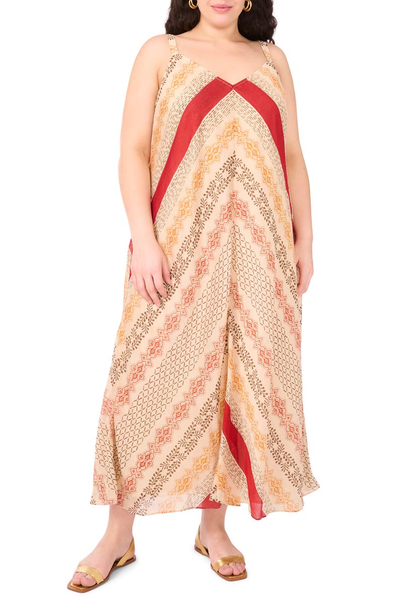 Vince Camuto Printed Maxi Sundress, Main, color, Vermillion