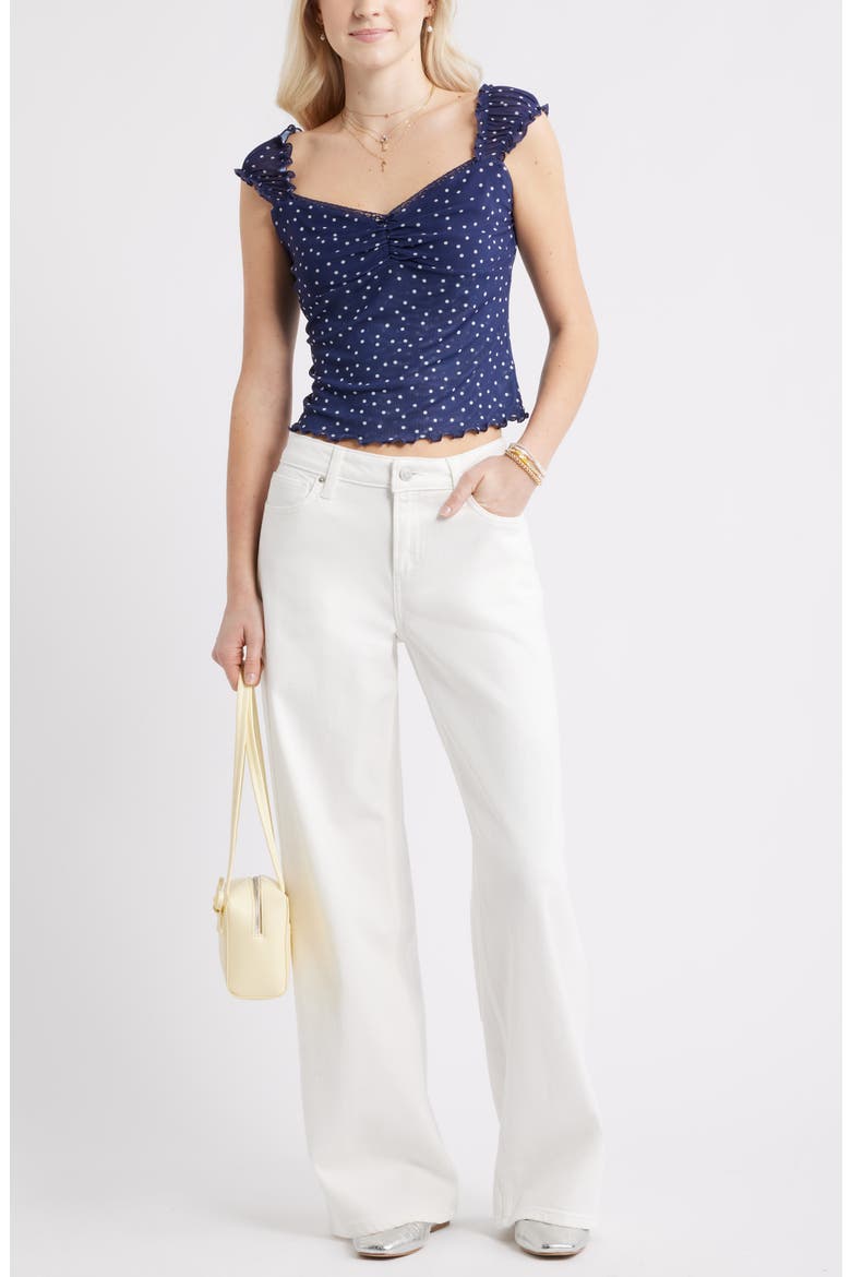 Print Mesh Top, Alternate, color, NAVY- WHITE MYLA DOT