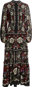 FARM Rio Rococo Floral Long Sleeve Tiered Maxi Dress