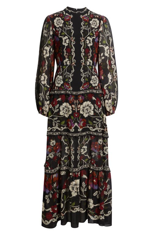 Farm Rio Rococo Floral Long Sleeve Tiered Maxi Dress In Multi