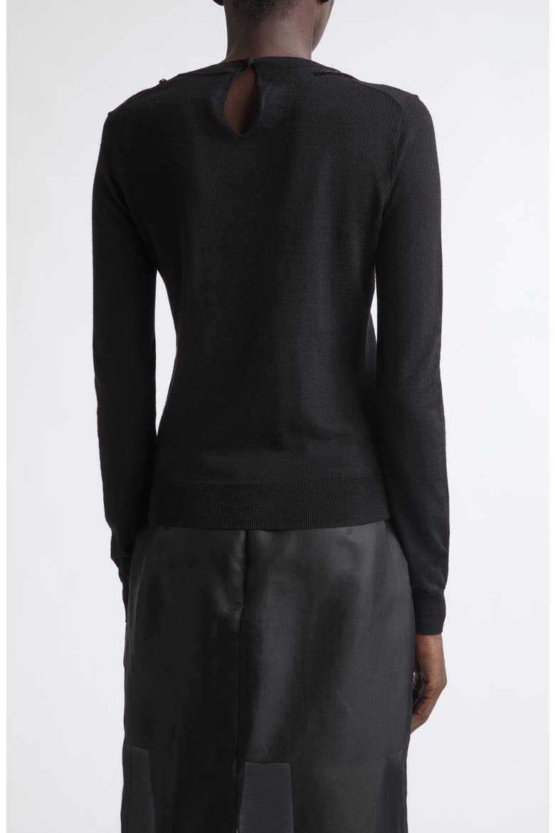 Beaded Shoulder Wool & Silk Sweater, Alternate, color, BLACK