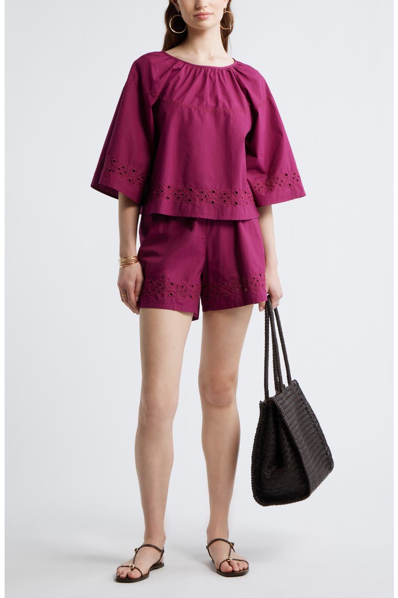 Embroidered Poplin Shorts, Alternate, color, PURPLE POTION