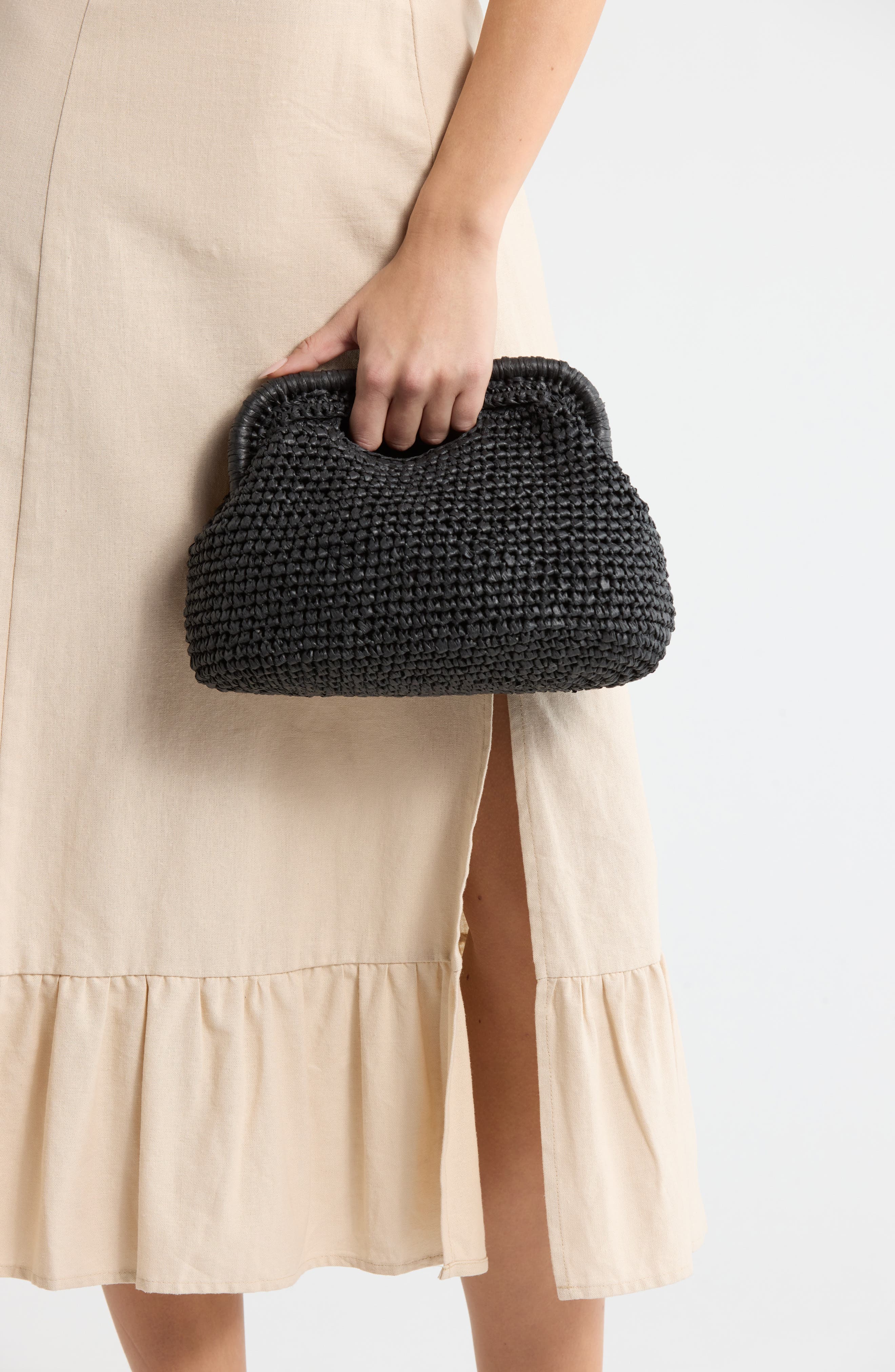 Collection XIIX Straw Frame Clutch with Handle, Alternate, color, Black