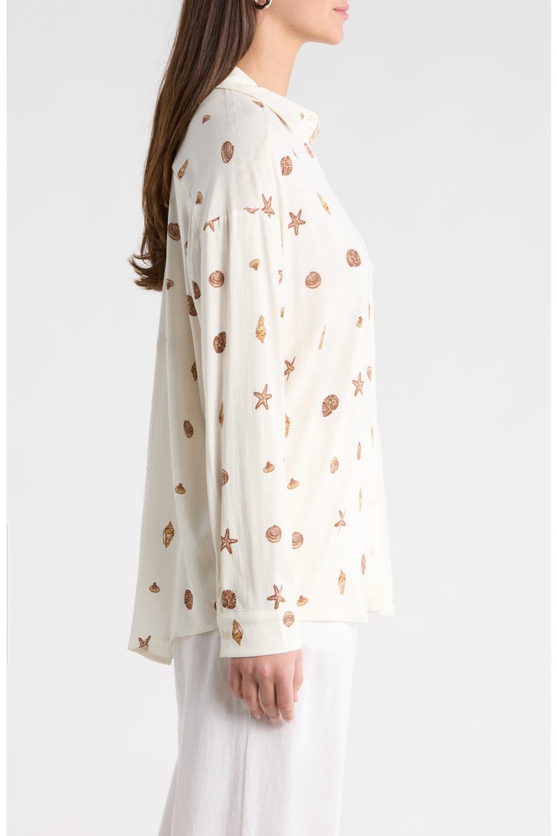 Cerise Shells Dalton Boyfriend Shirt, Alternate, color, IVORY-BROWN