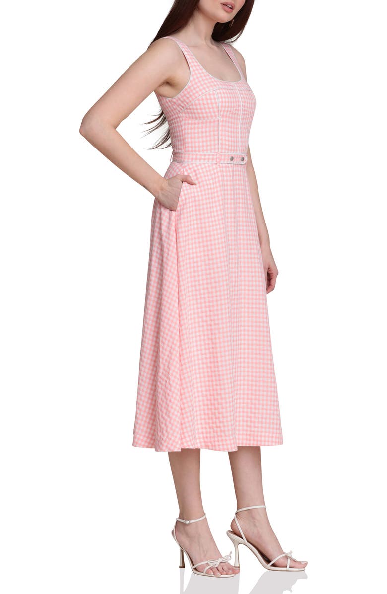 Avec Les Filles Bustier Bodice Gingham Midi Dress, Alternate, color, Pink - White Gingham