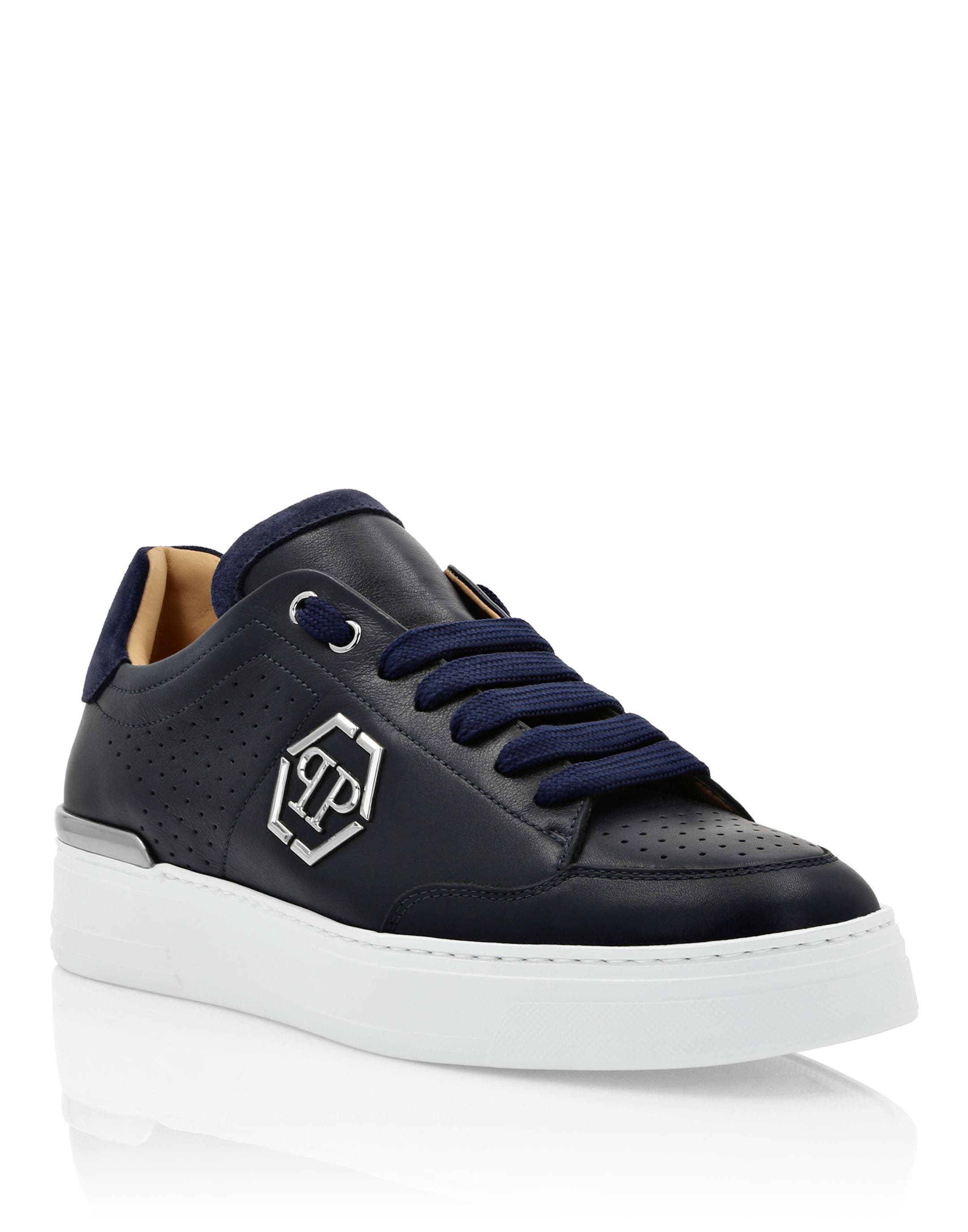 Mix Leather Lo-Top Sneakers Luxe Unisex, Main, color, darkblue