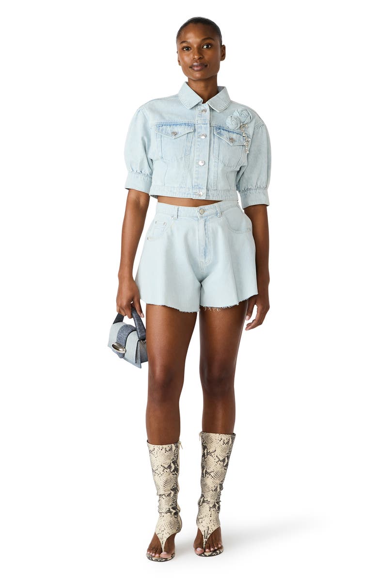 Steve Madden Serafina Short Sleeve Crop Denim Jacket, Alternate, color, Sulphur Spring