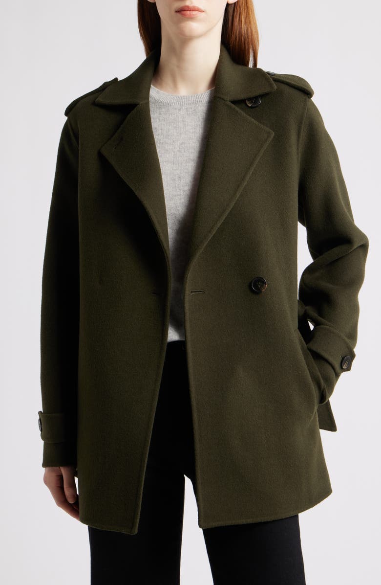 Michael Kors Double Face Wool Blend Crop Trench Coat, Alternate, color, Ivy