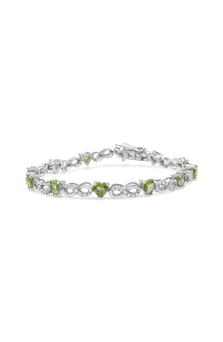Haus of Brilliance Silver 1.00 Ctw Diamond and Created Green Heart Peridot Infinity Link Bracelet, Main, color, White
