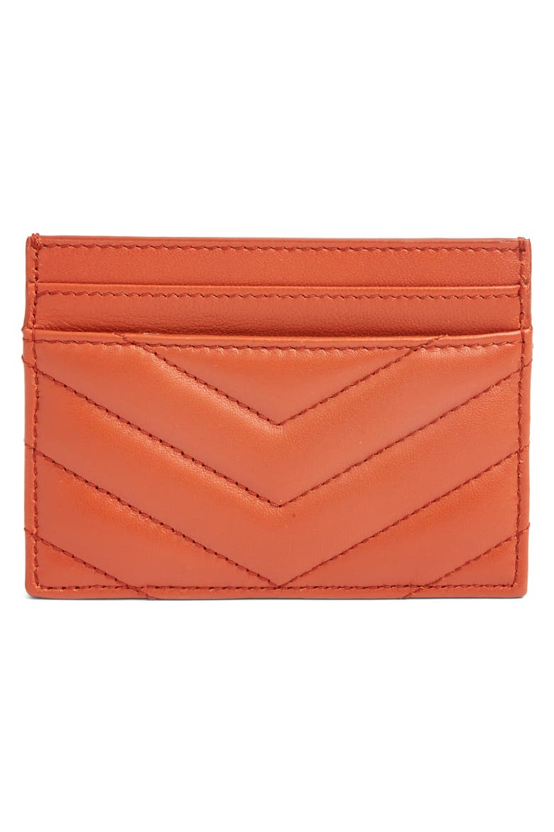 Cassandra Matelassé Leather Card Case, Alternate, color, DARK MANDARIN