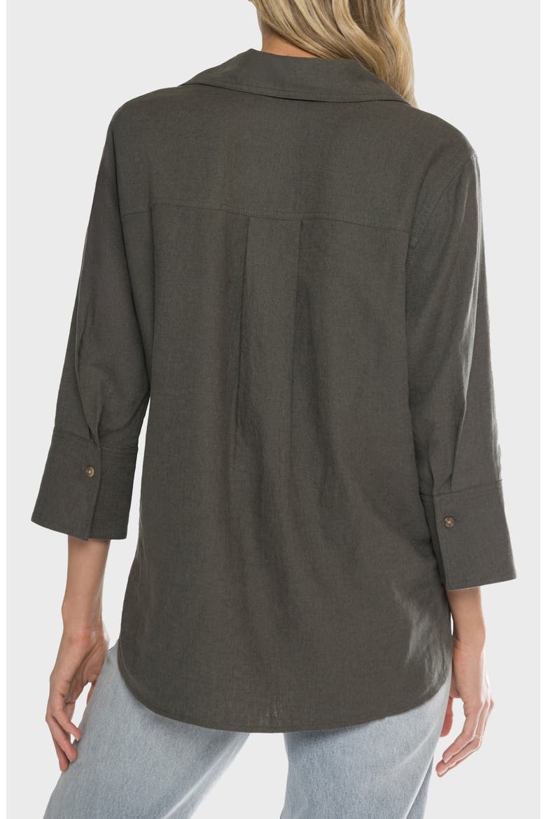 Chrystie Linen Blend Button-Up Shirt, Alternate, color, DARK OLIVE