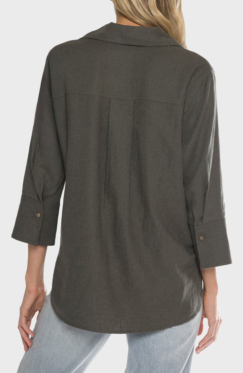 matty m. Chrystie Linen Blend Button-Up Shirt, Alternate, color, Dark Olive