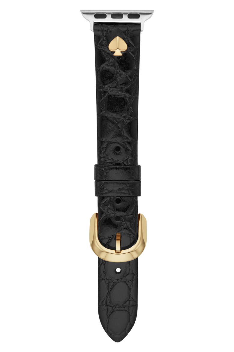 croc embossed leather Apple Watch® band (Nordstrom Exclusive), Main, color, BLACK