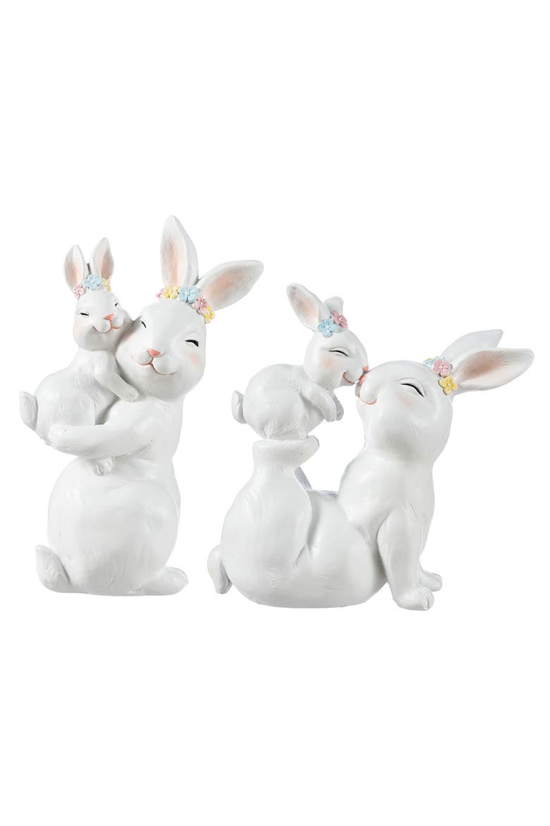 Set of 2 Easter Resin Bunny Mom and Baby Table Decor, Main, color, White