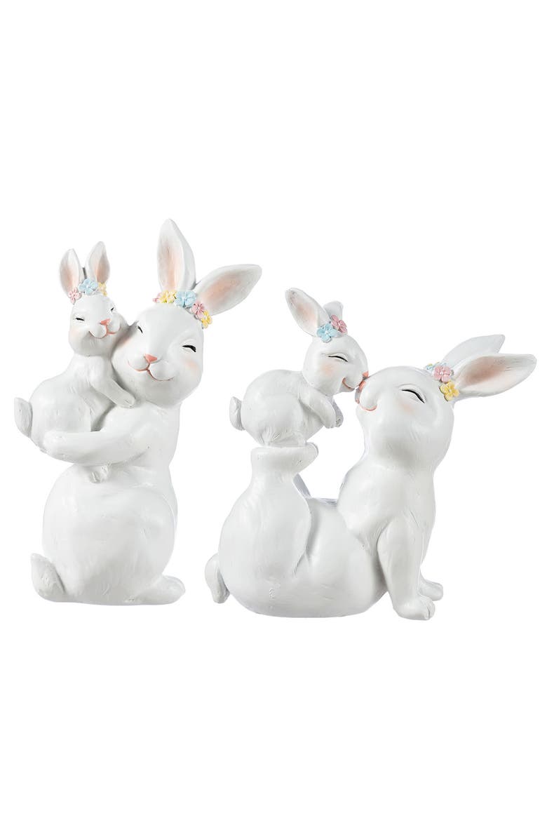 Glitzhome Set of 2 Easter Resin Bunny Mom and Baby Table Decor, Main, color, White
