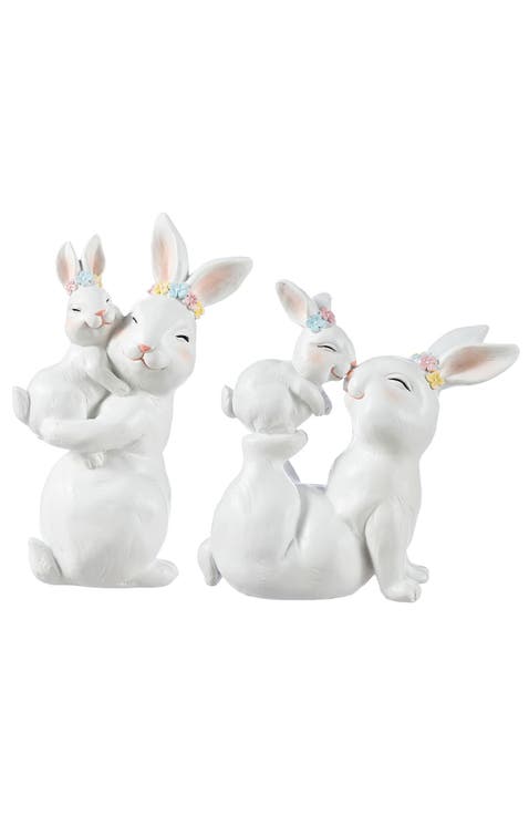 Set of 2 Easter Resin Bunny Mom and Baby Table Decor