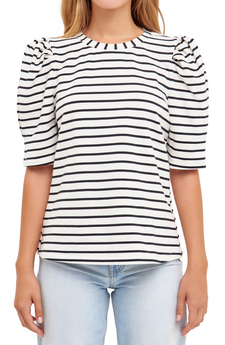 English Factory Stripe Puff Sleeve Top, Main, color, 