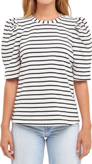 English Factory Stripe Puff Sleeve Top