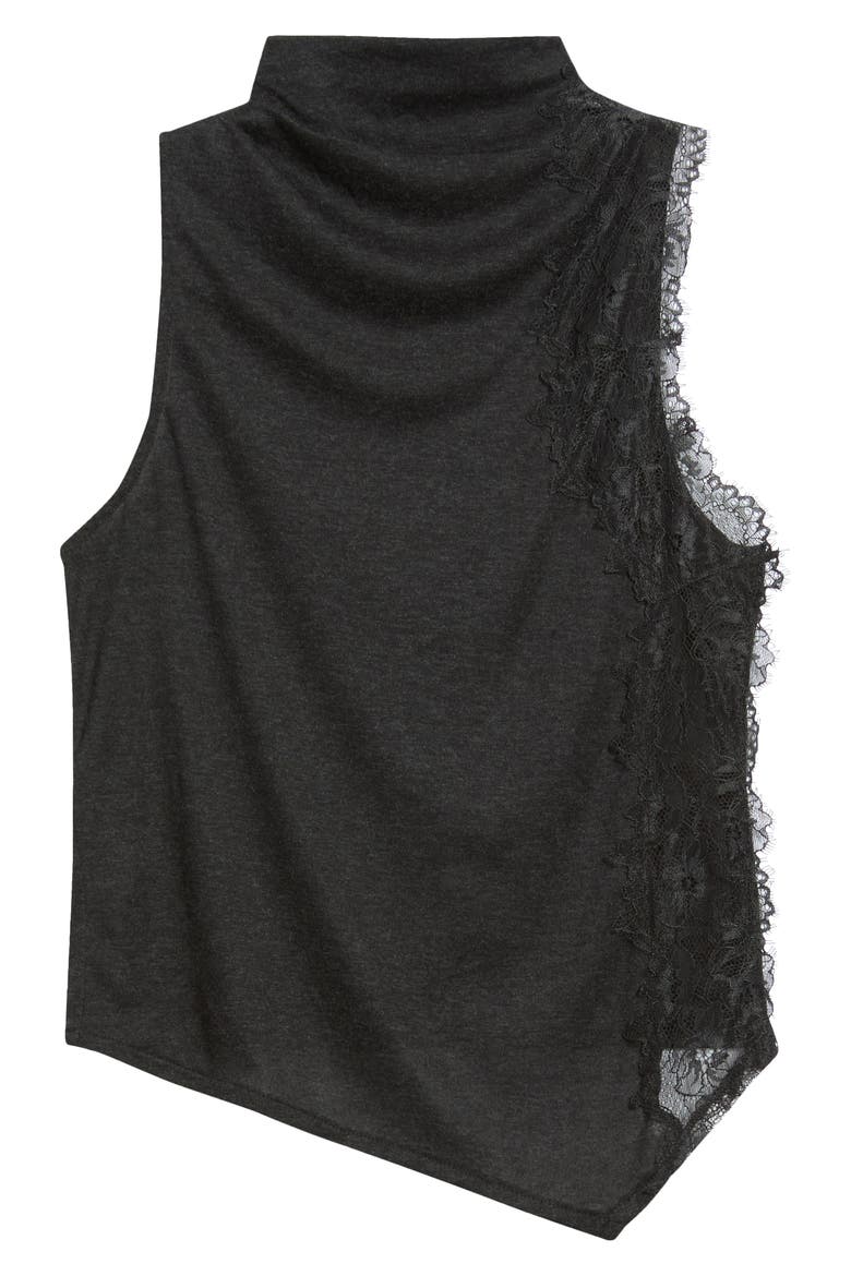 Mock Neck Sleeveless Top with Lace Inset, Alternate, color, CHARCOAL