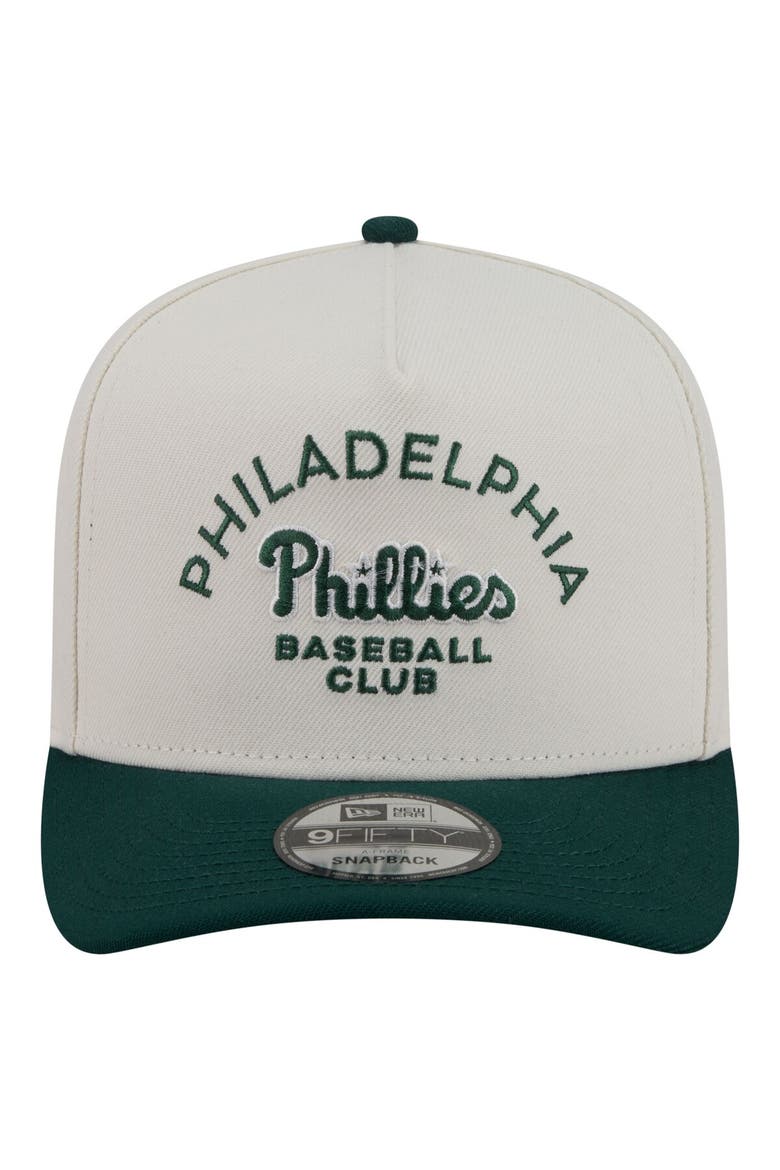 Men's New Era  Cream/Dark Green Philadelphia Phillies Chrome A-Frame 9FIFTY Snapback Hat, Alternate, color, Cream