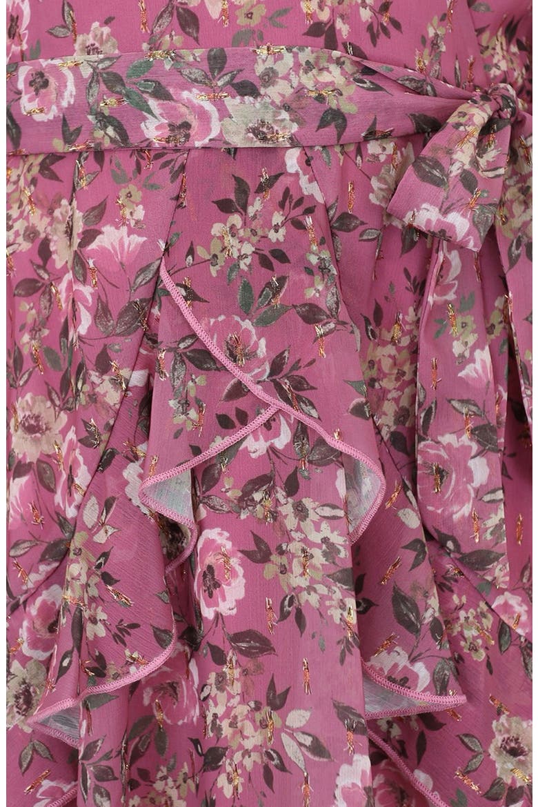 Kids' Metallic Long Sleeve Chiffon Party Dress, Alternate, color, ROSE DARK