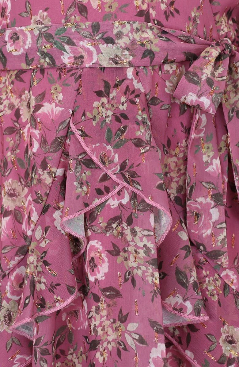 Zunie Kids' Metallic Long Sleeve Chiffon Party Dress, Alternate, color, Rose Dark