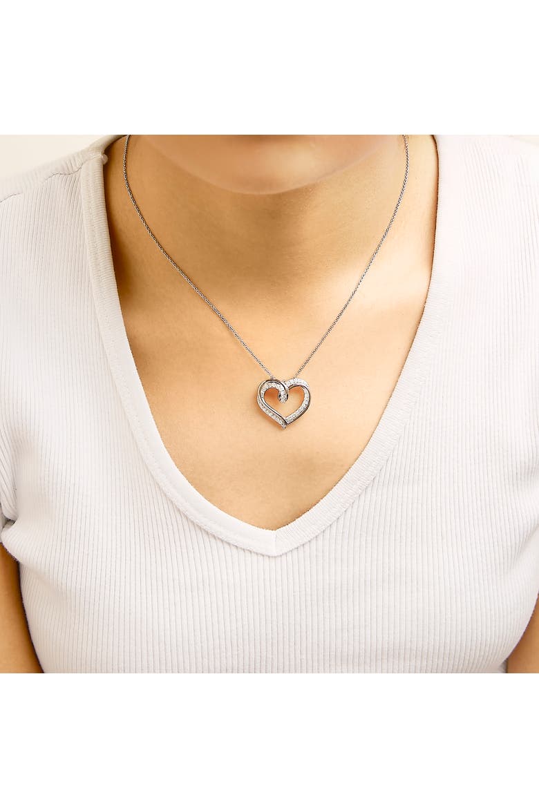 14K Rose Gold Plated Sterling Silver 1/2 Cttw Diamond Open Heart Pendant Necklace, Alternate, color, White Gold over Silver