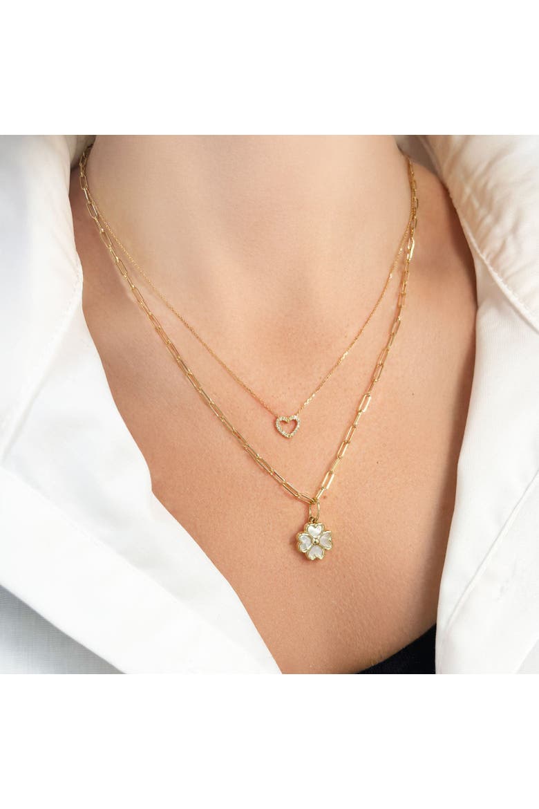 Diamond Cut Out Heart Necklace, Alternate, color, Yellow Gold