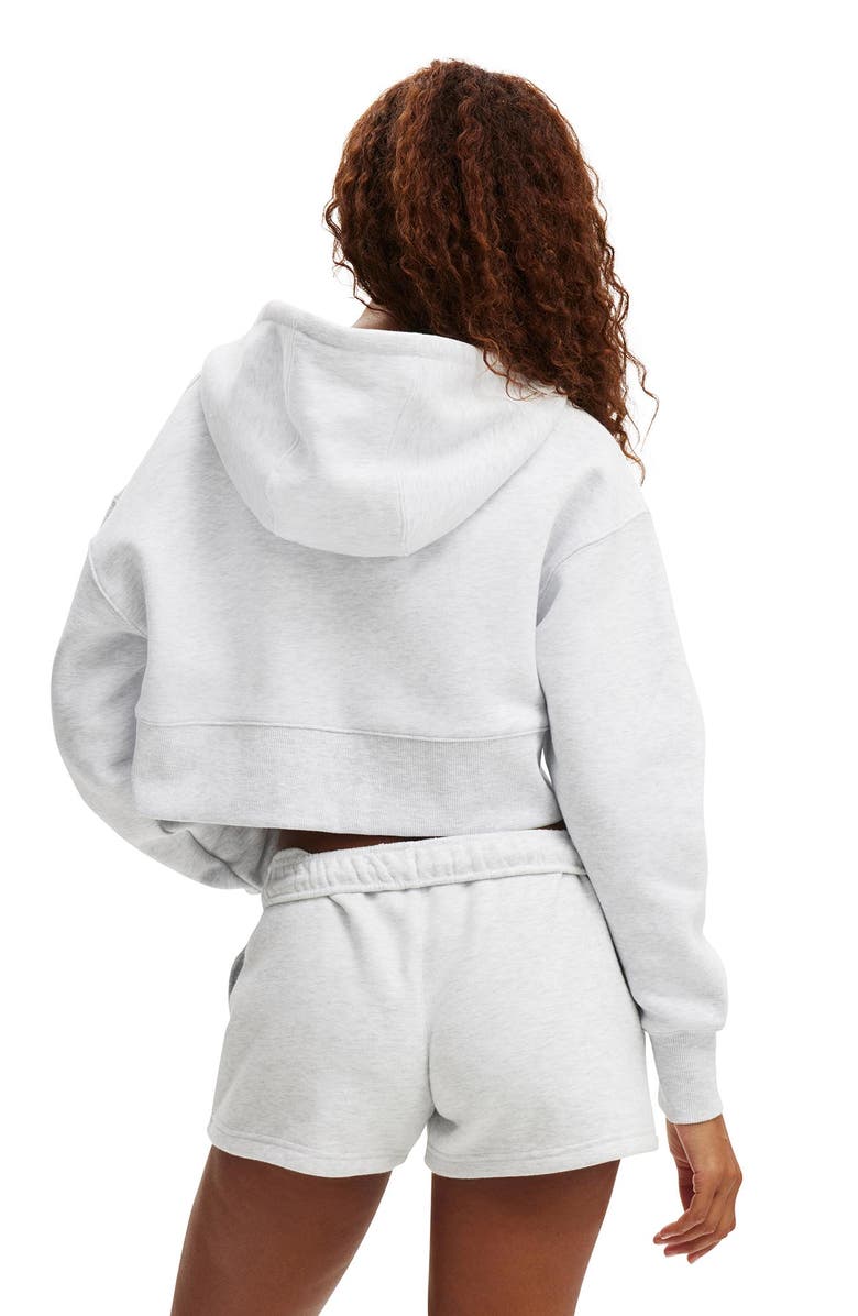 COTTON ON BODY Women's Active Plush Boxy Cropped Zip Through, Alternate, color, Cloudy Grey Marle