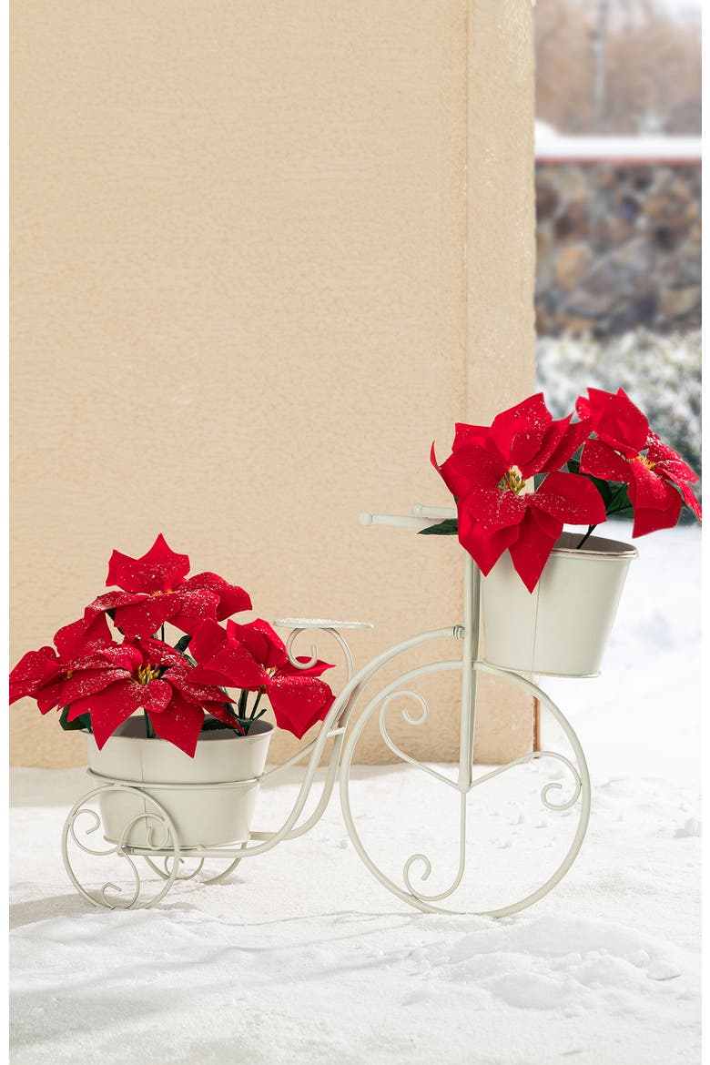 21.5"L Metal Bicycle Planter Stands Flower Pot Cart, Alternate, color, White