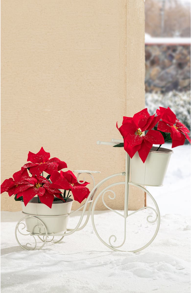 Glitzhome 21.5"L Metal Bicycle Planter Stands Flower Pot Cart, Alternate, color, White