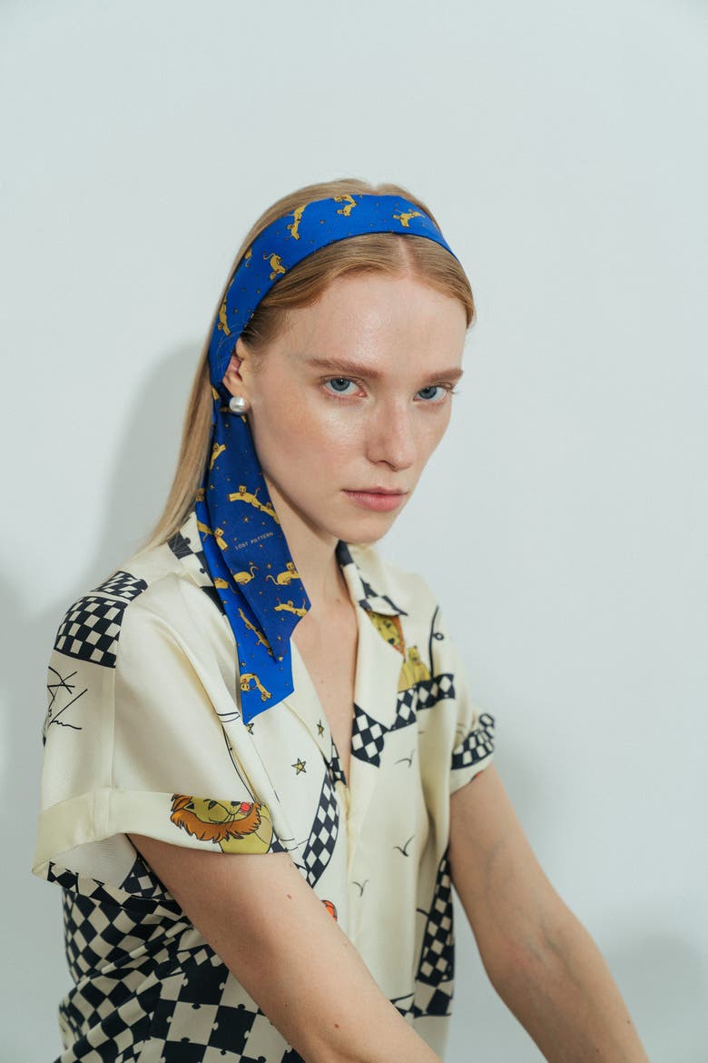 "Journey" Silk Twill Skinny Scarf by SHANTALL LACAYO, Alternate, color, Electric Blue