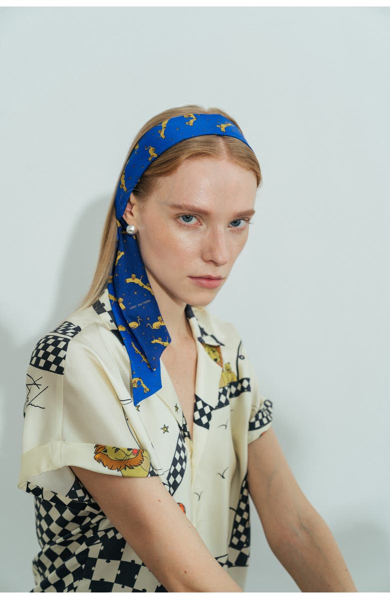 Lost Pattern "Journey" Silk Twill Skinny Scarf by SHANTALL LACAYO, Alternate, color, Electric Blue