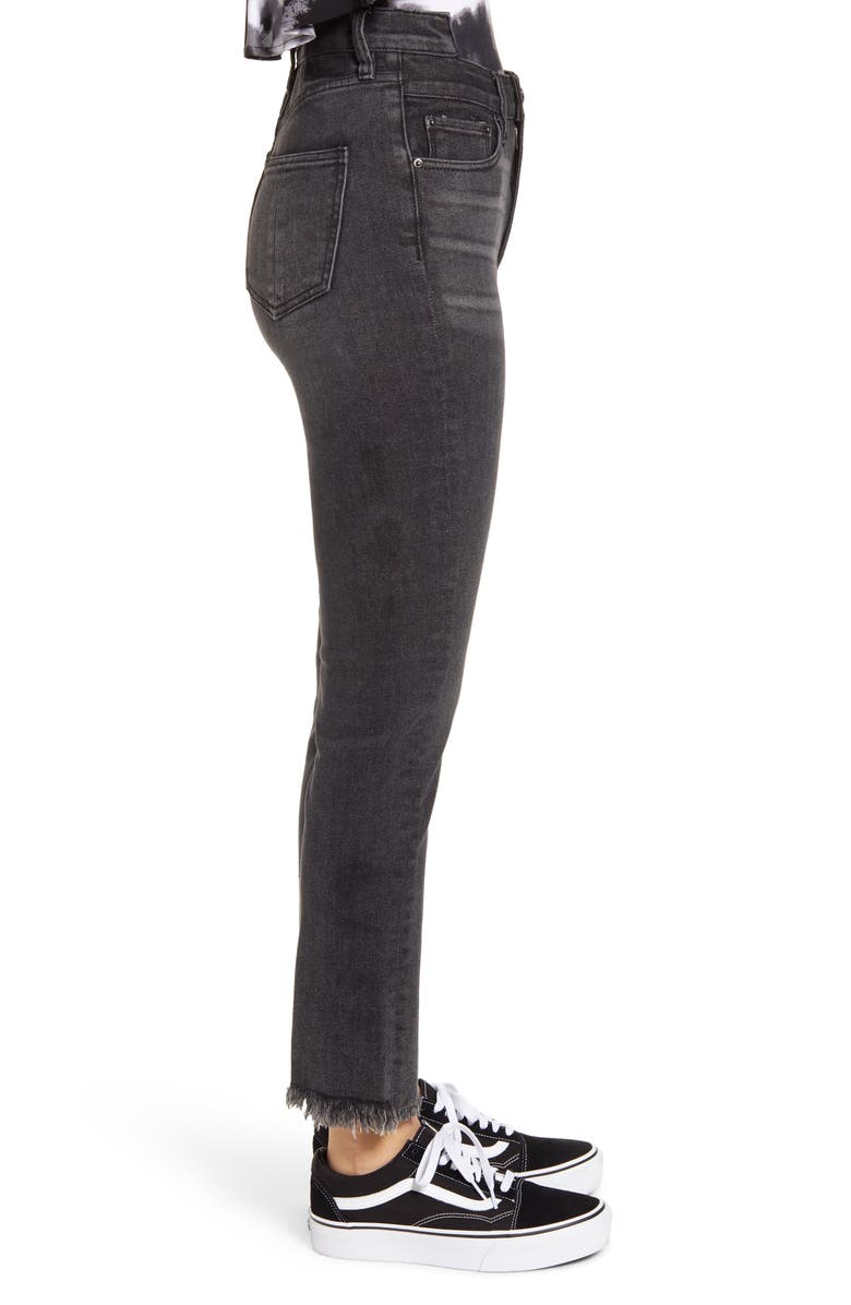 Prosperity Denim Mismatched High Waist Fray Hem Straight Leg Jeans, Alternate, color,