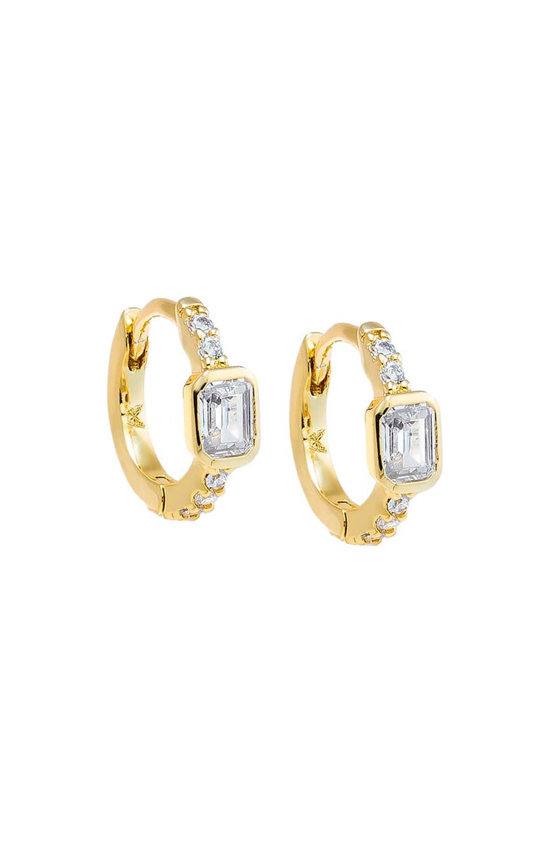 BY ADINA EDEN Pave X Bezel Baguette Huggie Earring, Main, color, 