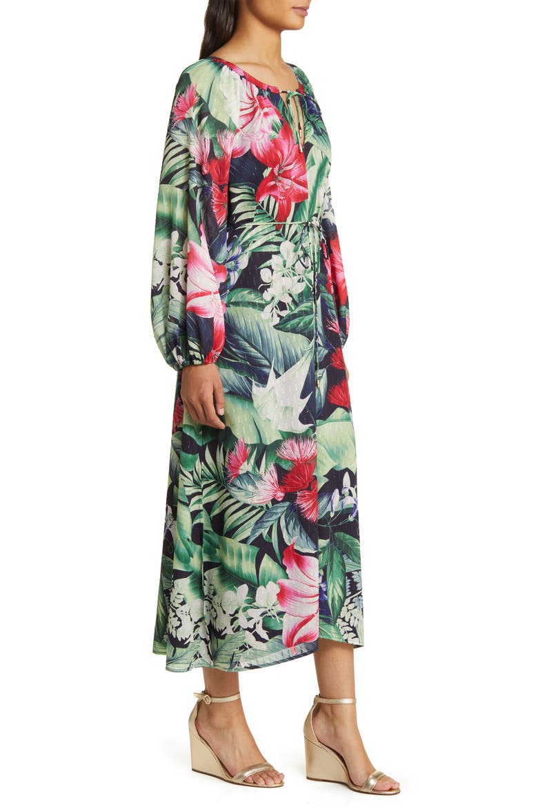 Celebration Tropical Print Long Sleeve Maxi Dress, Alternate, color, GREEN