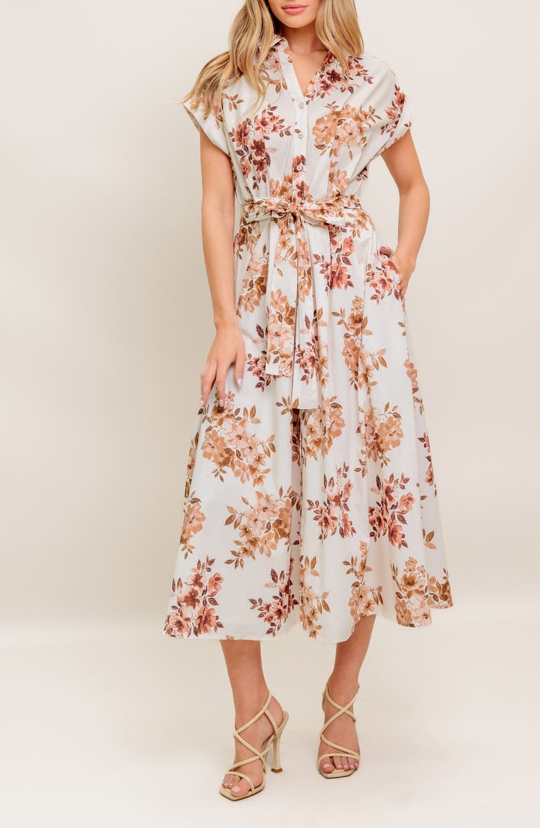 FLYING TOMATO Floral Short Sleeve Cotton Maxi Shirtdress, Alternate, color,