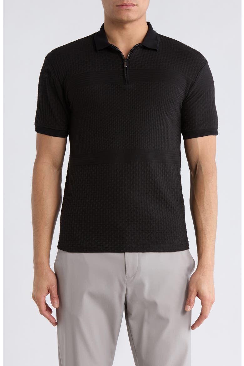 Geometric Zip Polo, Main, color, BLACK