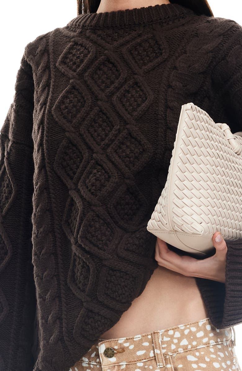 LIONESS Gigi Oversize Cable Stitch Sweater, Alternate, color, Chocolate