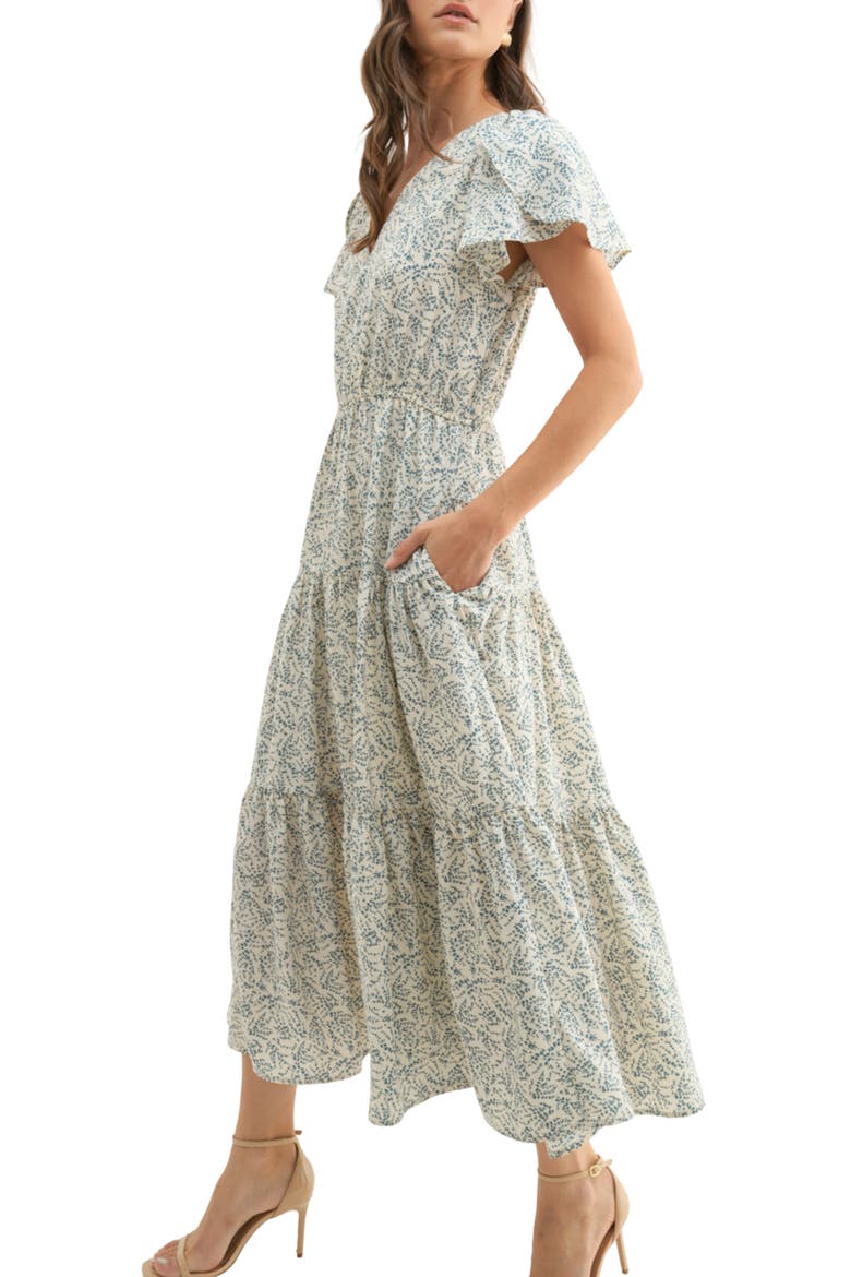 Tulip Sleeve Midi Dress, Alternate, color, OFF WHITE/ BLUE
