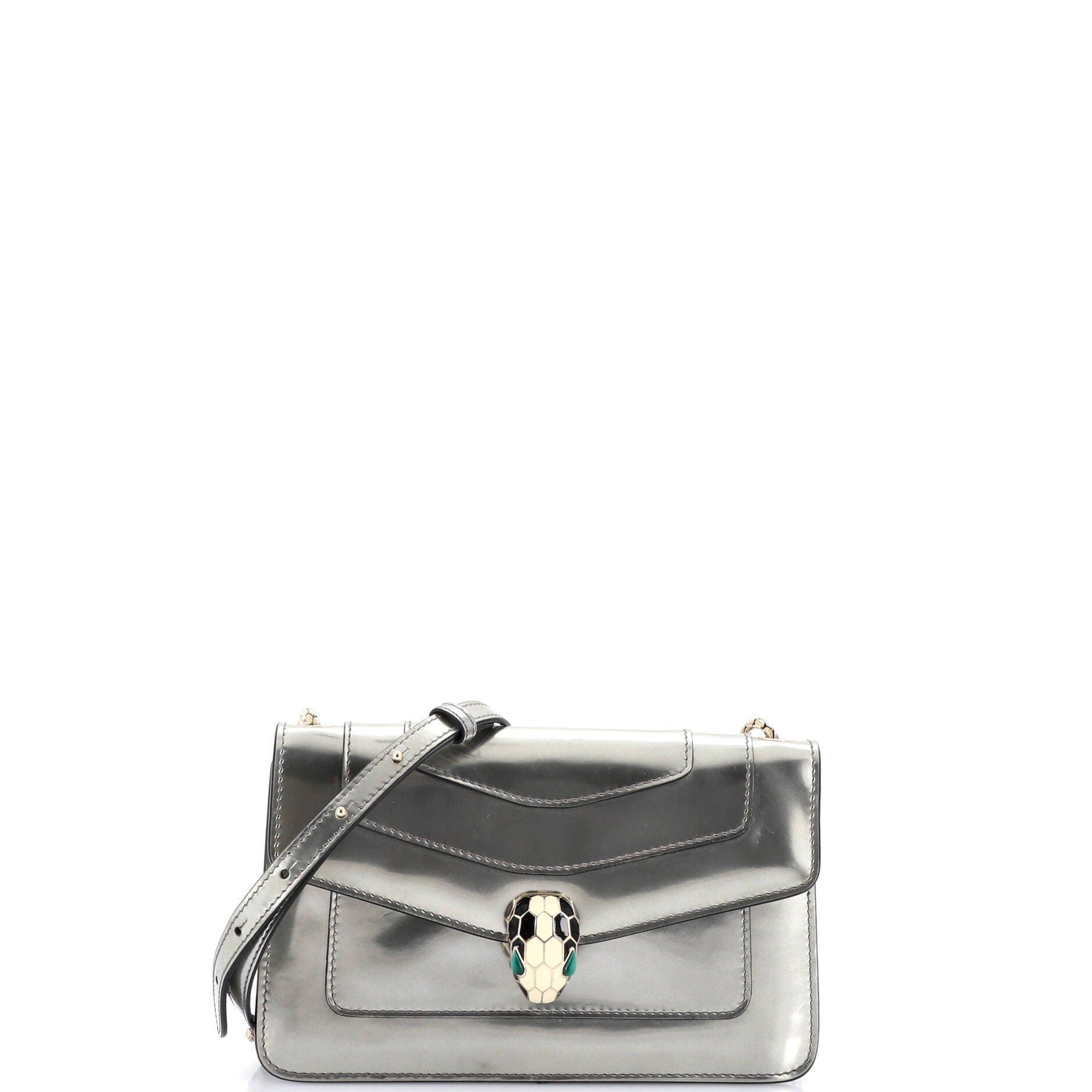 Serpenti Forever Shoulder Bag Metallic Leather Small, Main, color, Grey