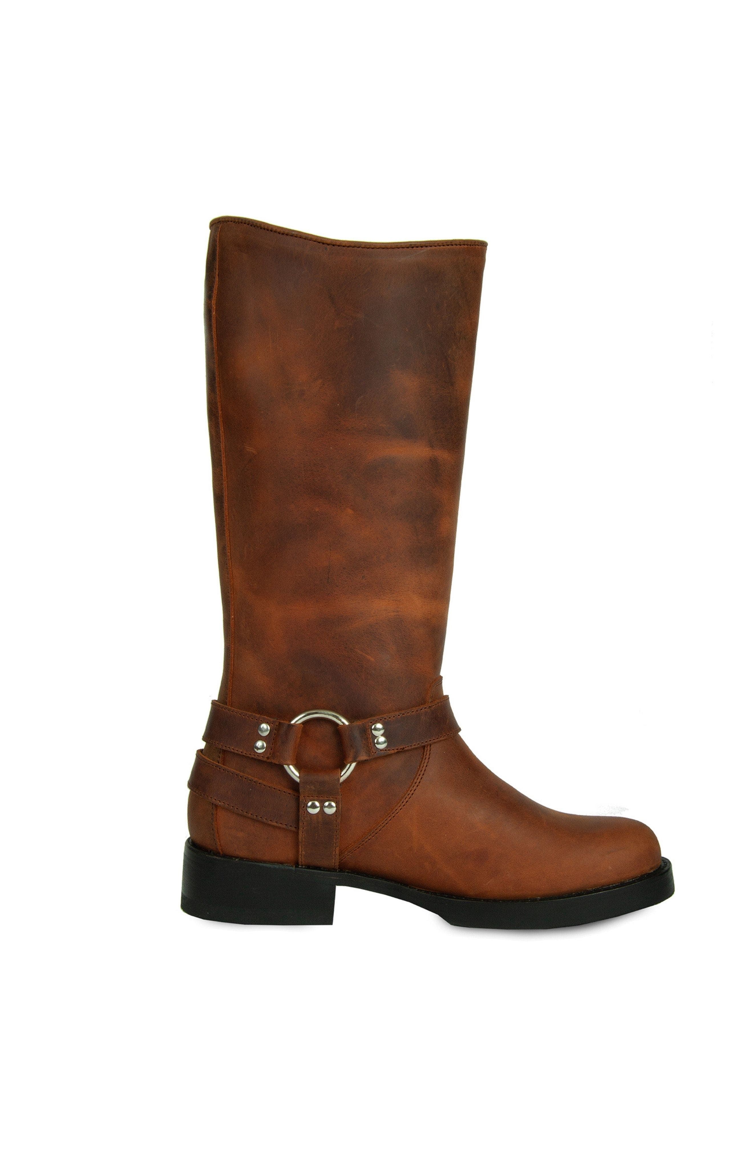 Tall Biker Distressed Boots, Alternate, color, Brown