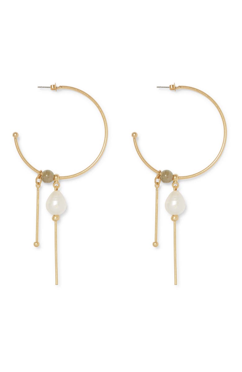Sole Society Charm Hoop Freshwater Pearl Earrings, Alternate, color, 