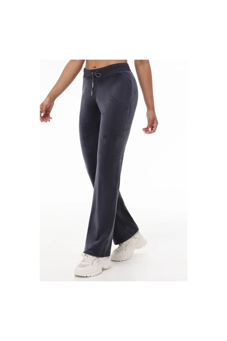 Rib Waist Long Velour Pant With Back Bling, Titanium, Alternate, color, TITANIUM
