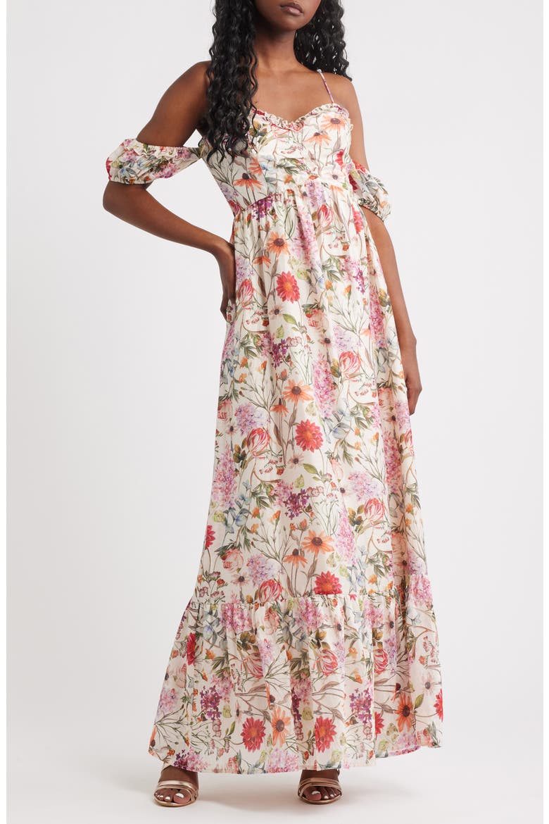 Panarea Floral Print Off the Shoulder Maxi Dress, Main, color, MULTI FLORAL