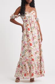 Lulus Panarea Floral Print Off the Shoulder Maxi Dress