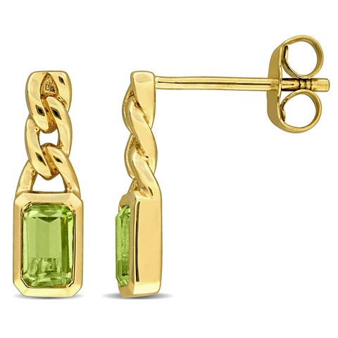 Gemstone Twisted Link Drop Earrings 14k