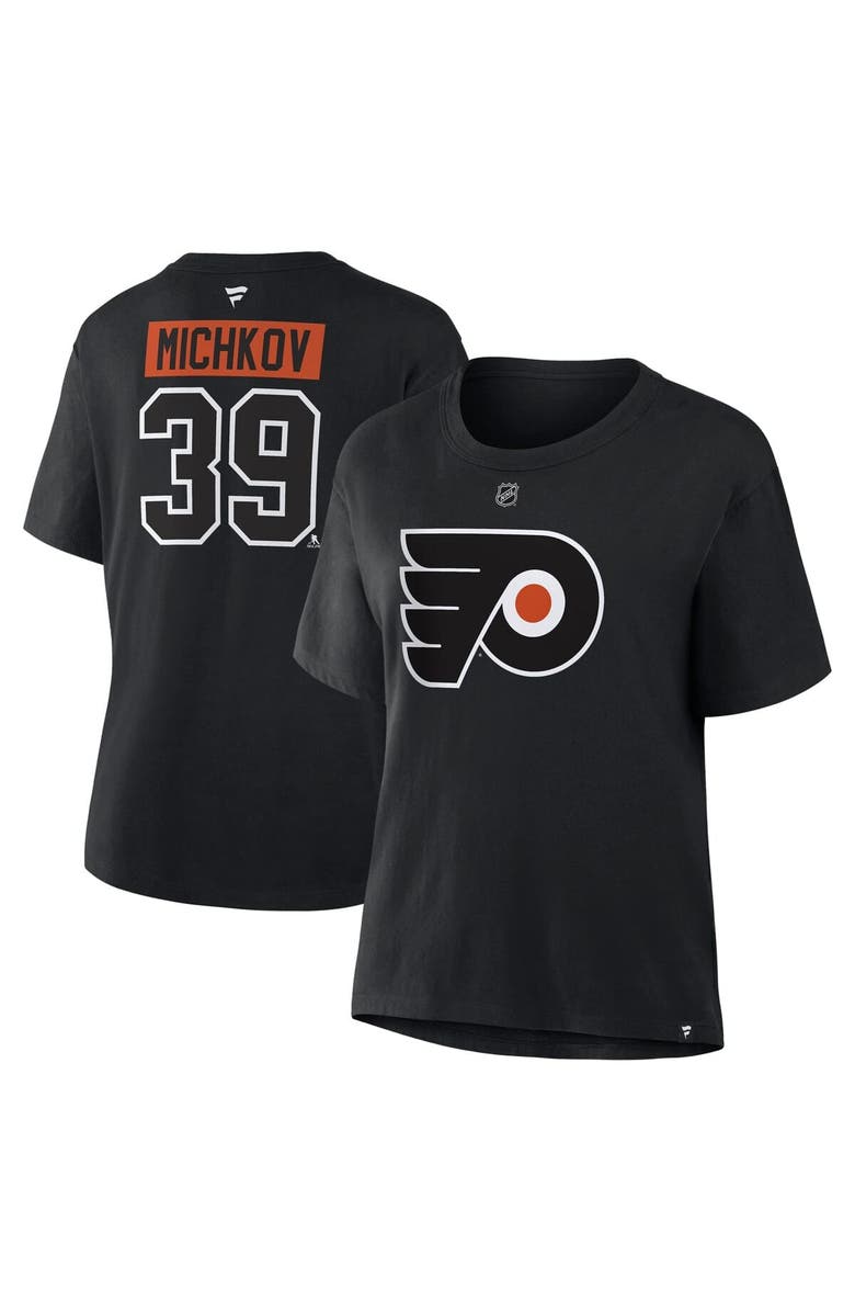 FANATICS Women's Fanatics Matvei Michkov Black Philadelphia Flyers Authentic Stack Name & Number T-Shirt, Alternate, color, Black