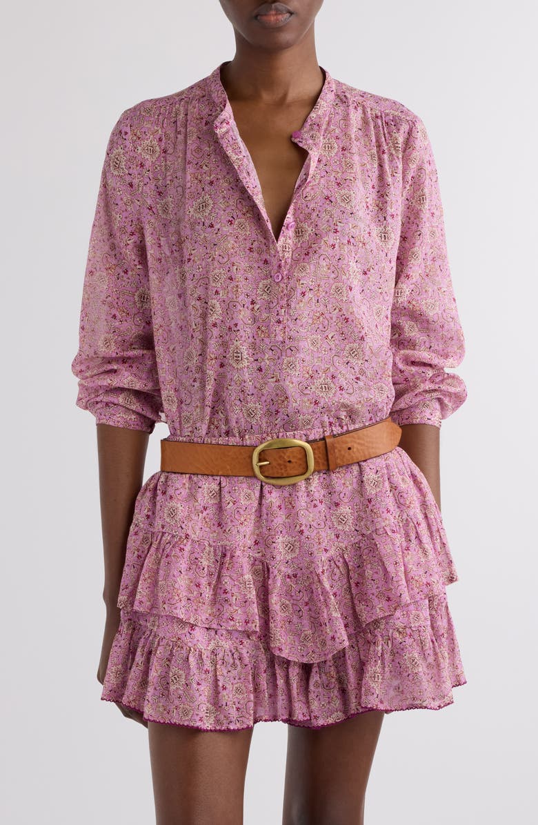 Isabel Marant Étoile Maria Floral Cotton Henley Shirt, Main, color, Pink