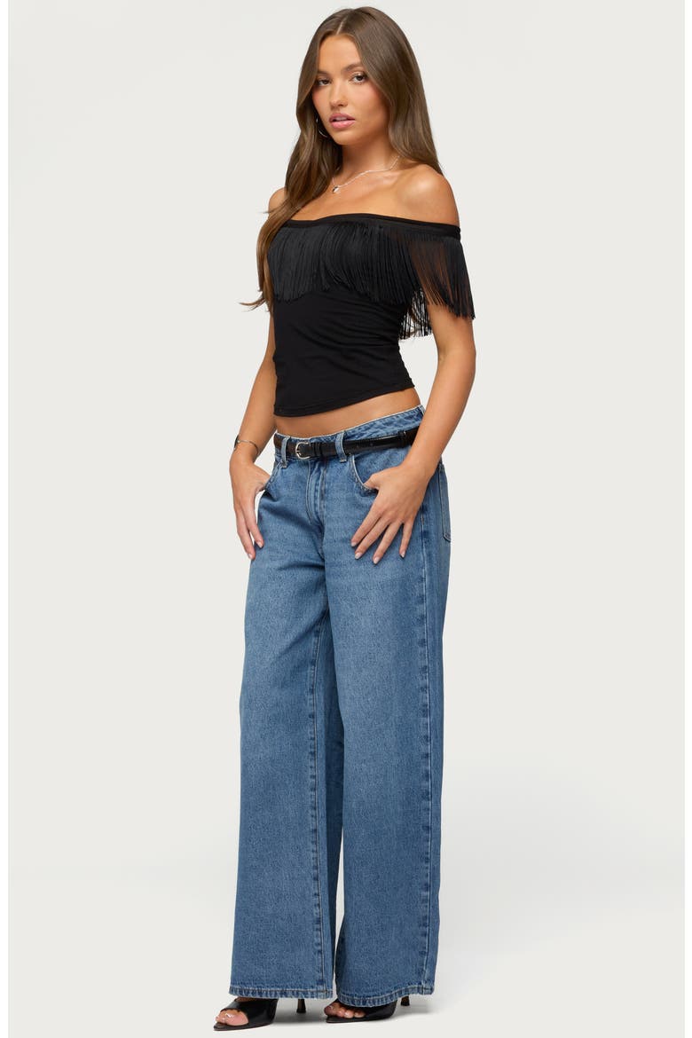 Catelina Fringe Off the Shoulder Top, Alternate, color, BLACK
